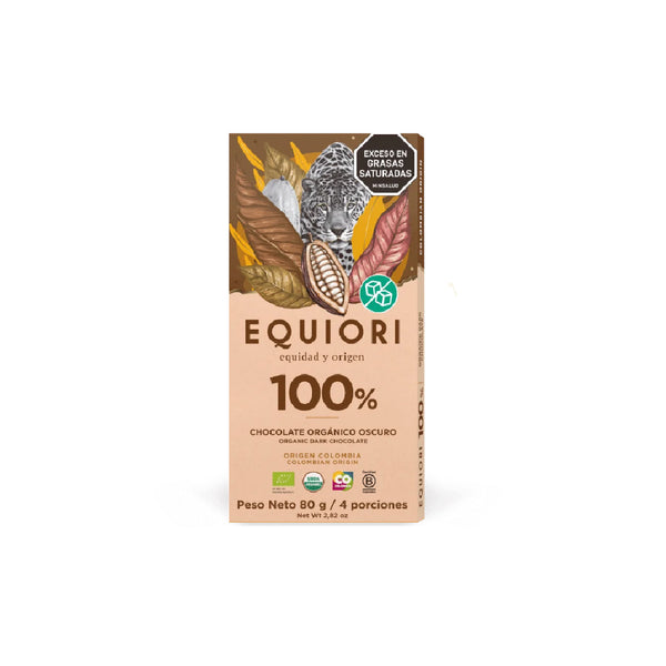 Barra Chocolate Orgánico 100% Cacao 80 Gr Equiori