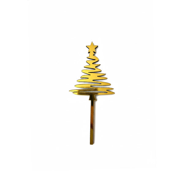 Mini Topper Madera Espejo Dorado Árbol de Navidad