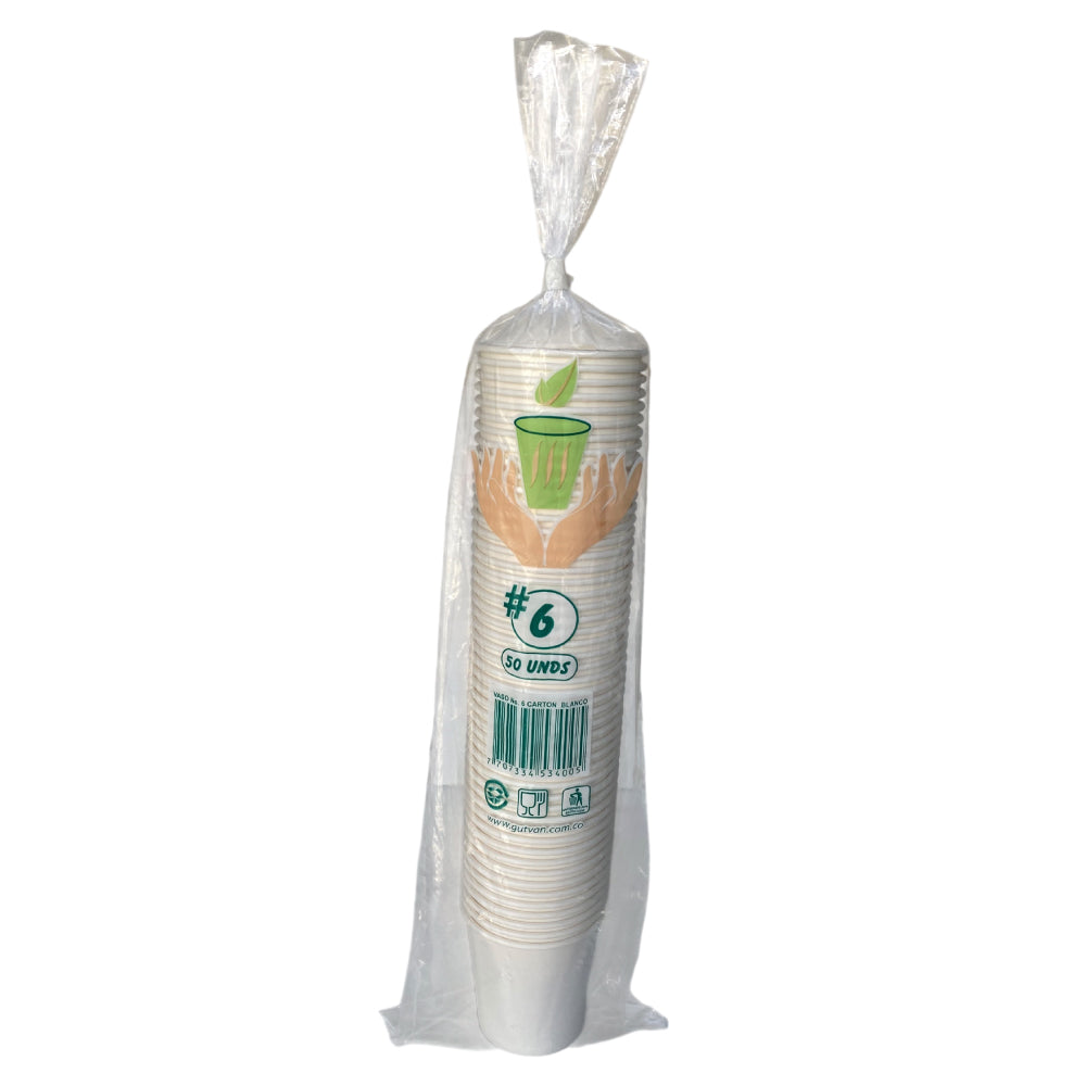 Vaso 6 Onzas Blanco Ecológico Gutvan 50 Unds