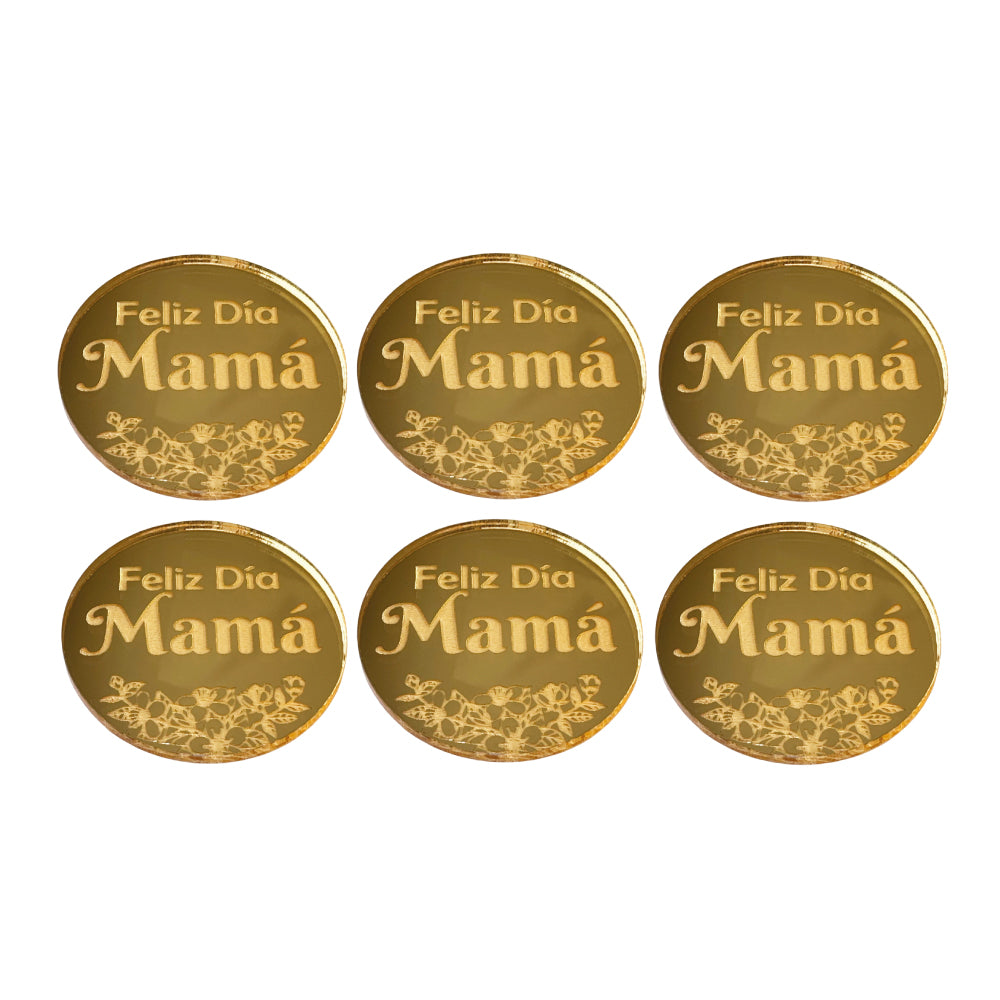 Moneda espejo dorada Feliz Día Mamá 6 unidades