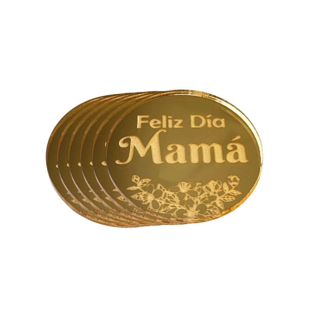 Moneda espejo dorada Feliz Día Mamá 6 unidades