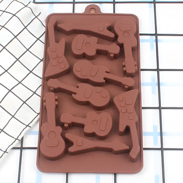 Molde de Silicona Chocolate Guitarras X 10 Cavidades