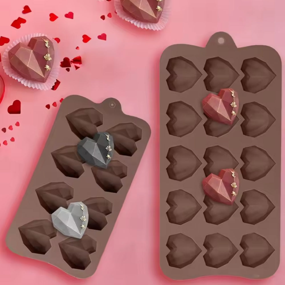 Set de Moldes Silicona Corazón Geométrico 8 Cavidades y 15 Cavidades  Selva Negra