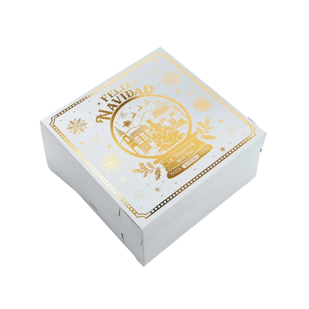 Caja Navidad Blanca Dorada 20 cm x 20 cm x 10 cm Unidad