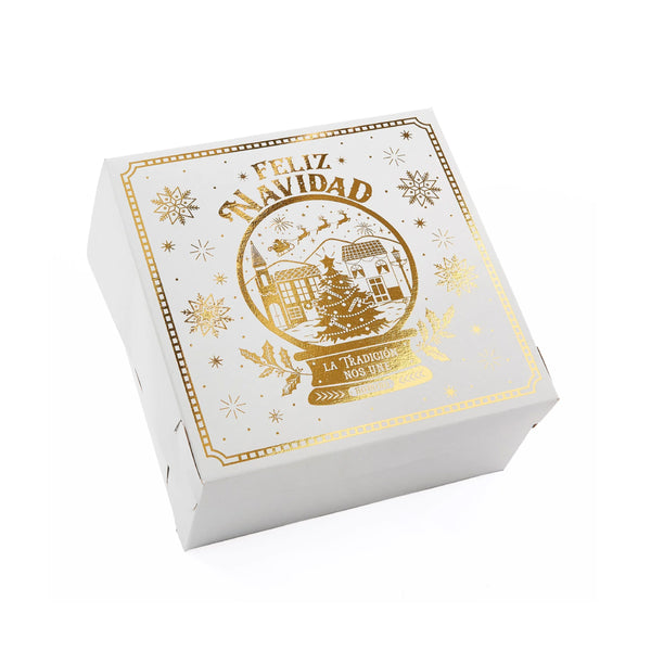 Caja Navidad Blanca Dorada 20 cm x 20 cm x 10 cm Unidad