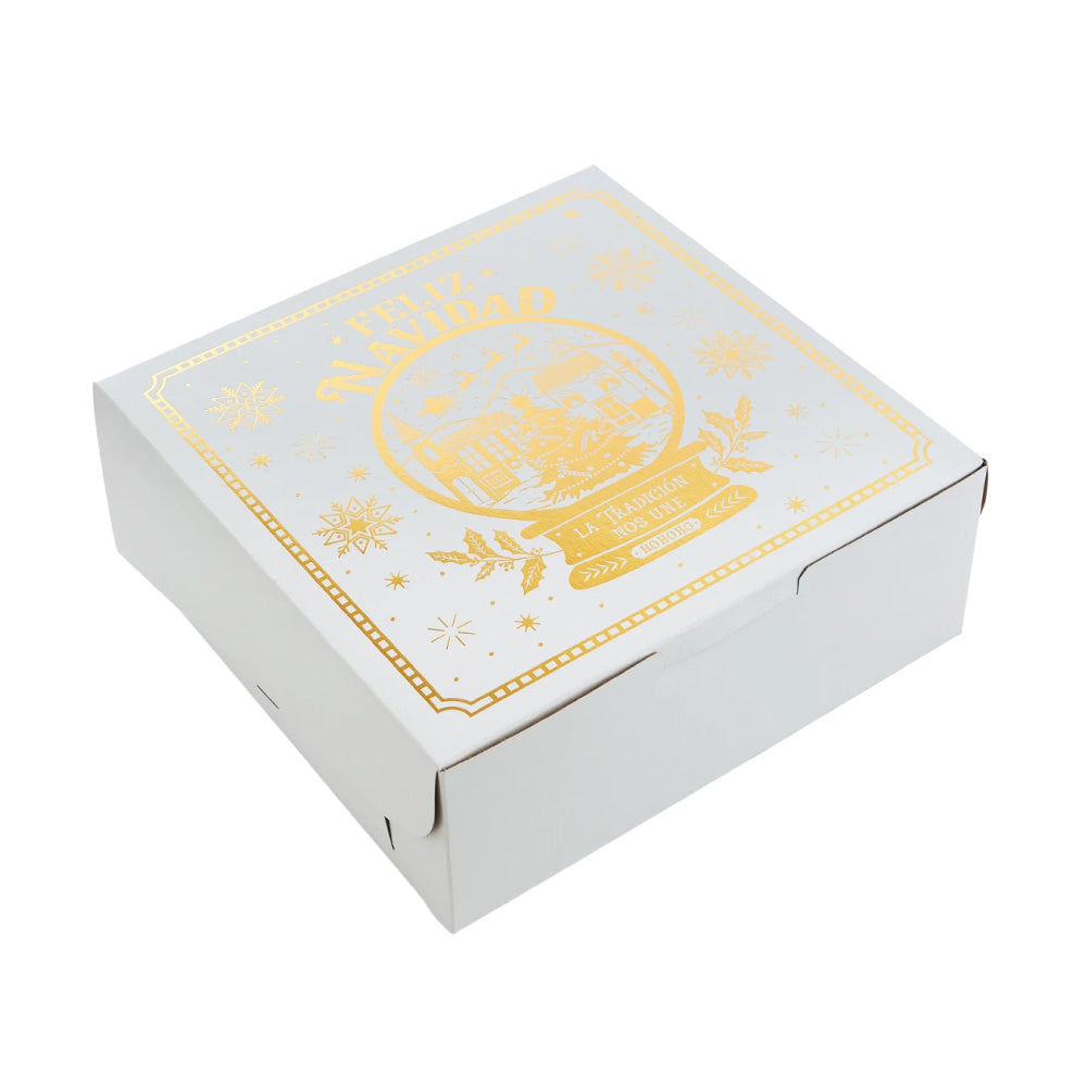 Caja Navidad Blanca Dorada 25 cm x 25 cm x 10 cm Unidad
