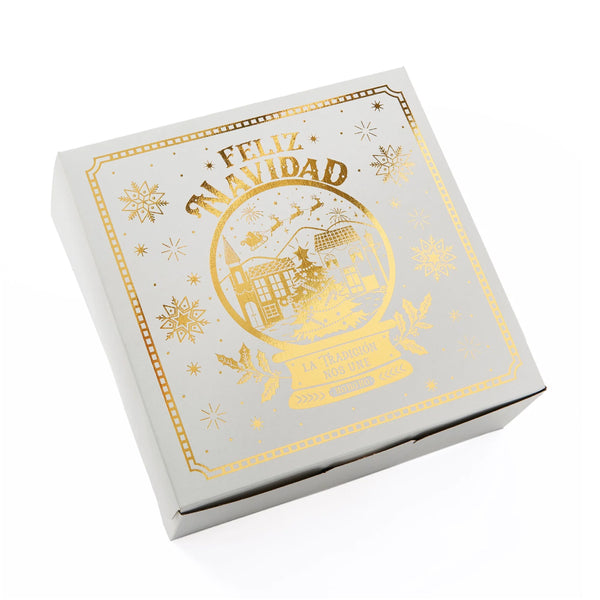 Caja Navidad Blanca Dorada 25 cm x 25 cm x 10 cm Unidad