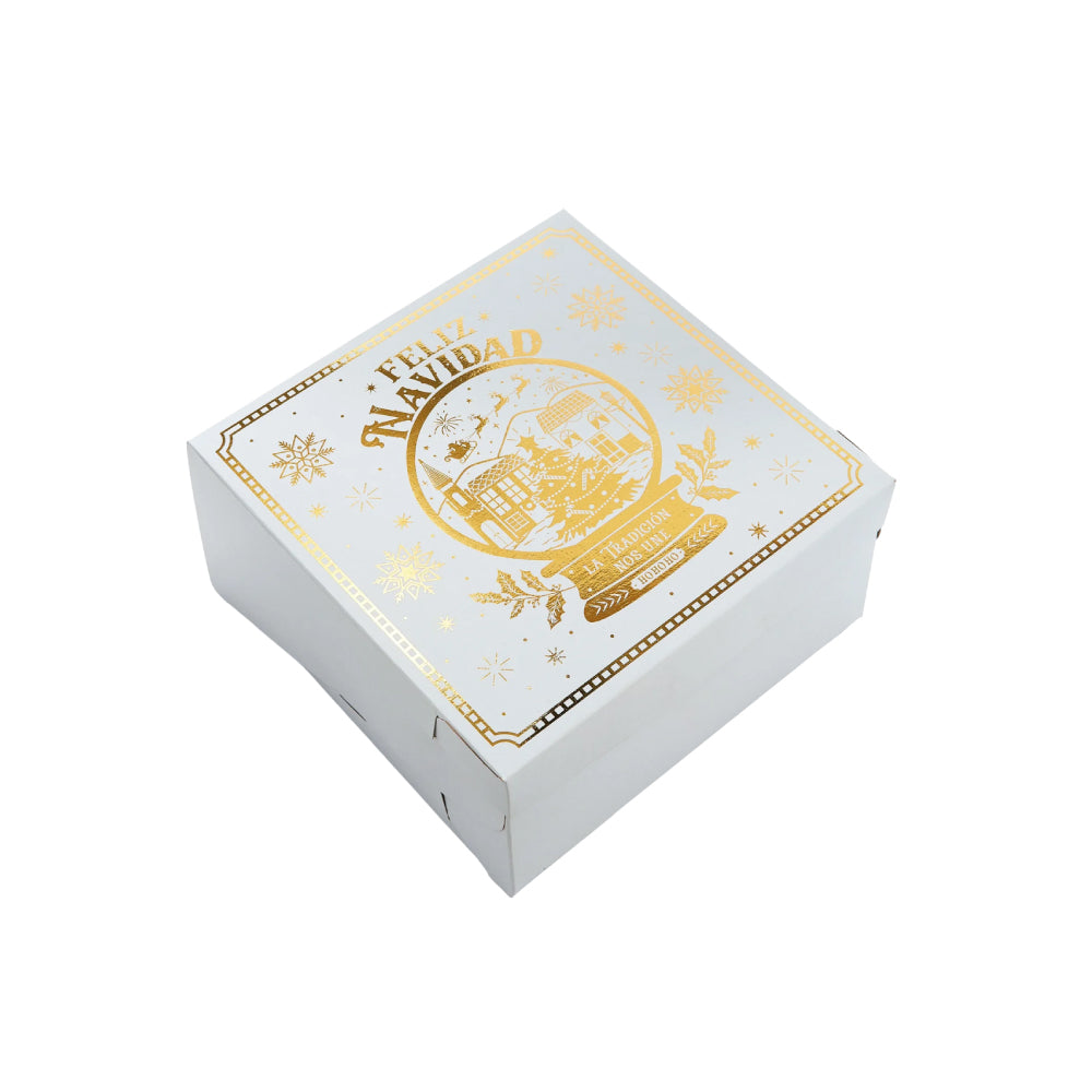 Caja Navidad Blanca Dorada 14 cm x 14 cm x 8 cm Unidad