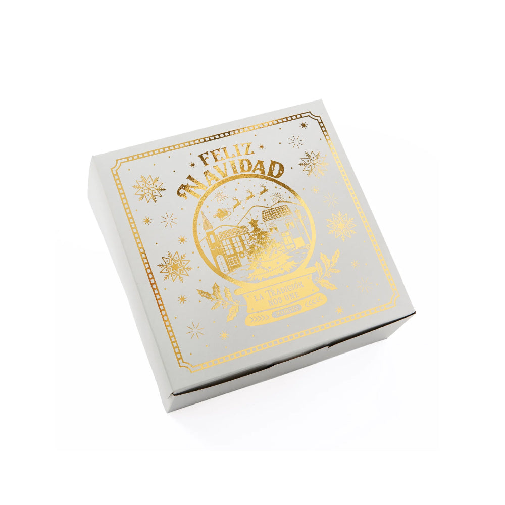 Caja Navidad Blanca Dorada 14 cm x 14 cm x 8 cm Unidad