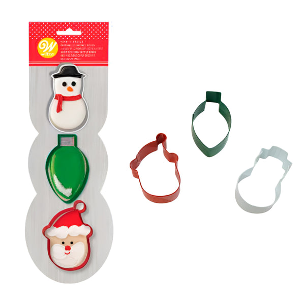 Set Cortadores Navideños Muñeco de Nieve, Foco Navideño, Santa Claus X 3 Unds. Wilton