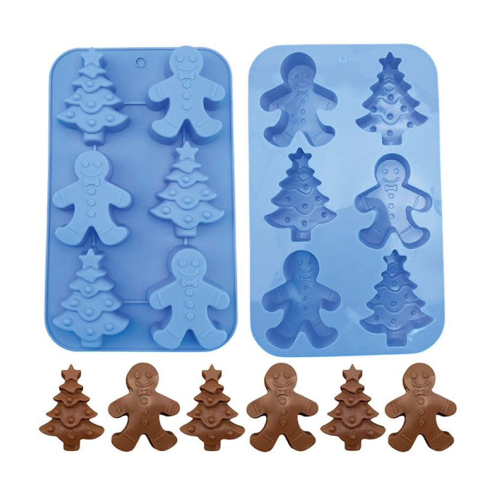 Molde Silicona Árbol Navidad y Jengibre 6 Cavidades