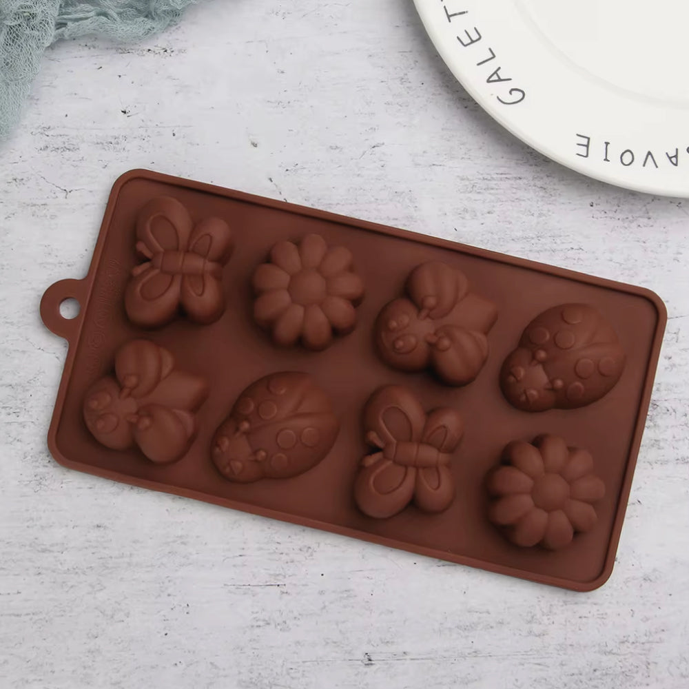 Molde Silicona Choco Insectos y Flores Selva Negra 8 Cavidades