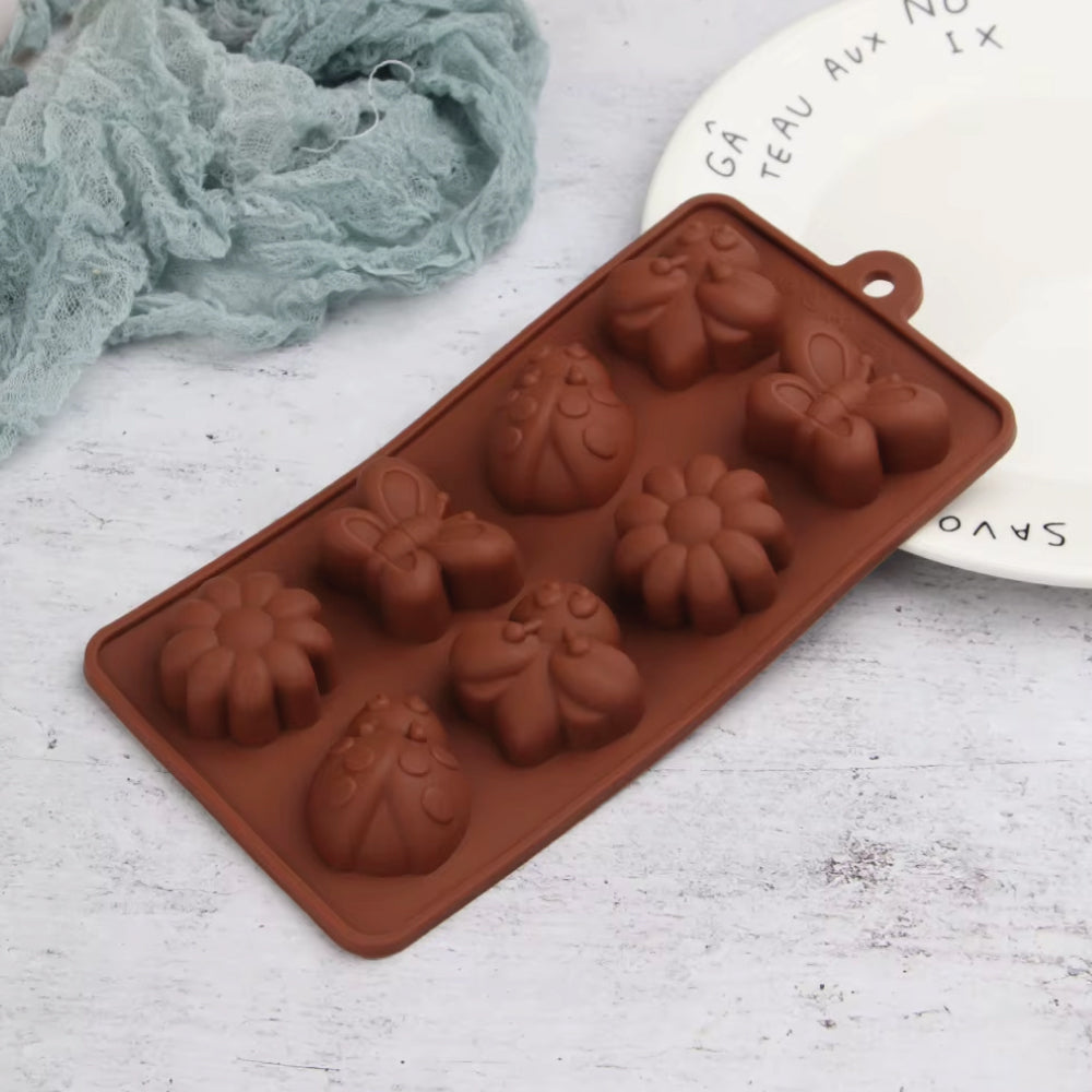 Molde Silicona Choco Insectos y Flores Selva Negra 8 Cavidades