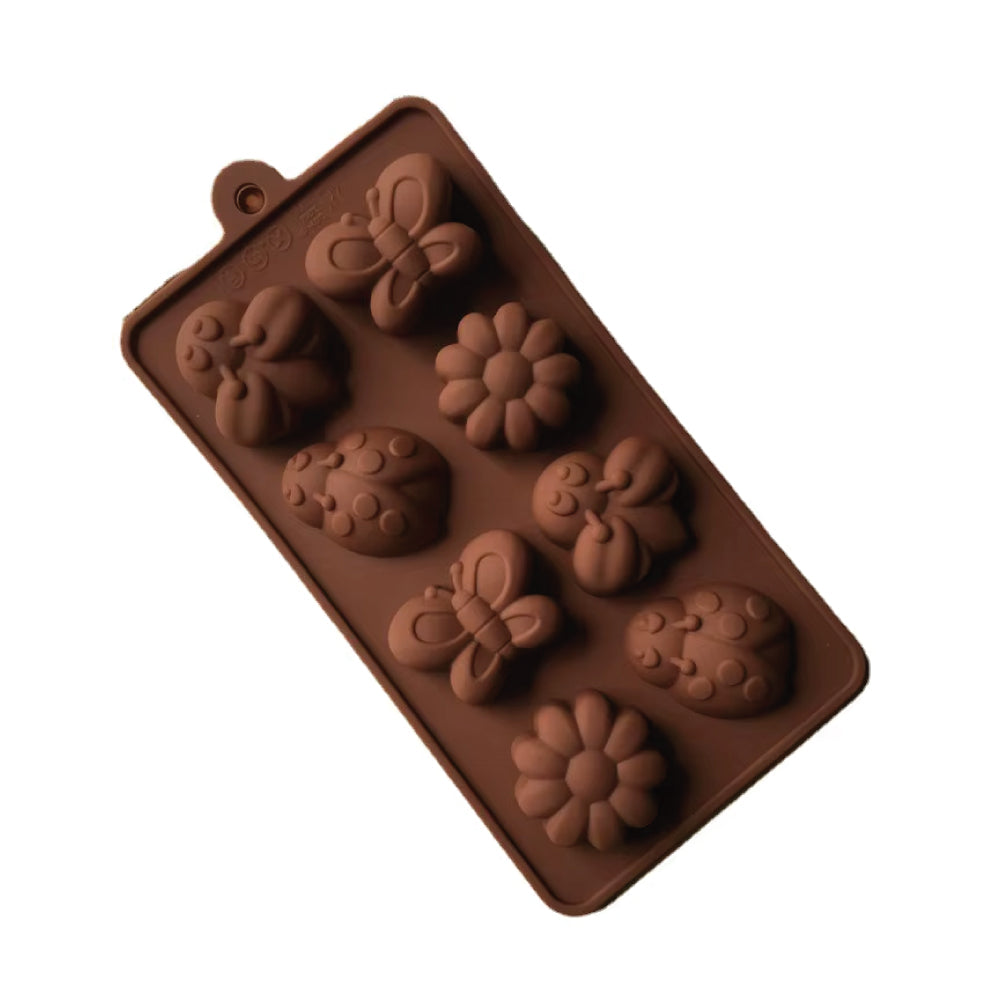 Molde Silicona Choco Insectos y Flores Selva Negra 8 Cavidades