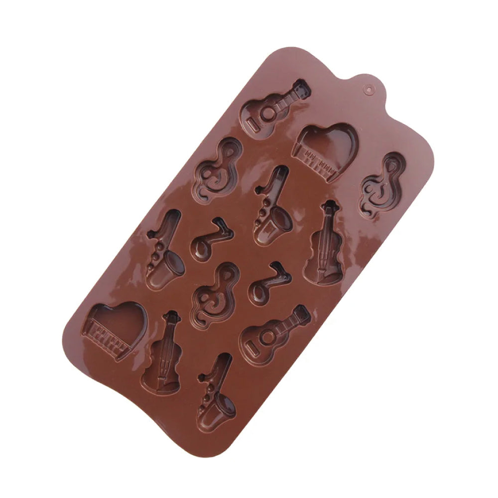 Molde Silicona Choco Instrumentos Musicales Selva Negra 14 Cavidades