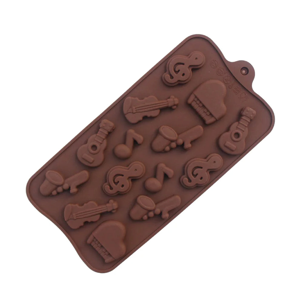 Molde Silicona Choco Instrumentos Musicales Selva Negra 14 Cavidades