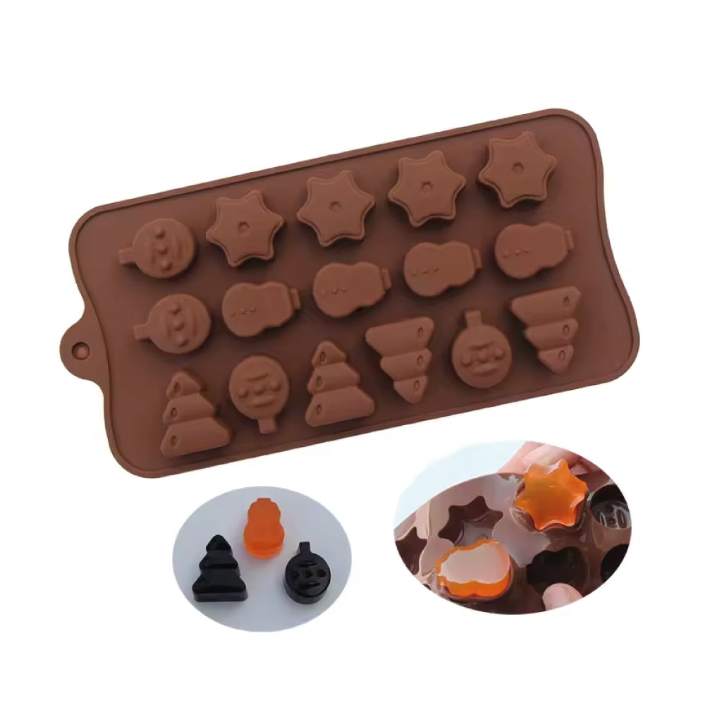 Molde Silicona Árbol / Bola / Estrella / Muñeco Navidad Selva Negra 16 Cavidades