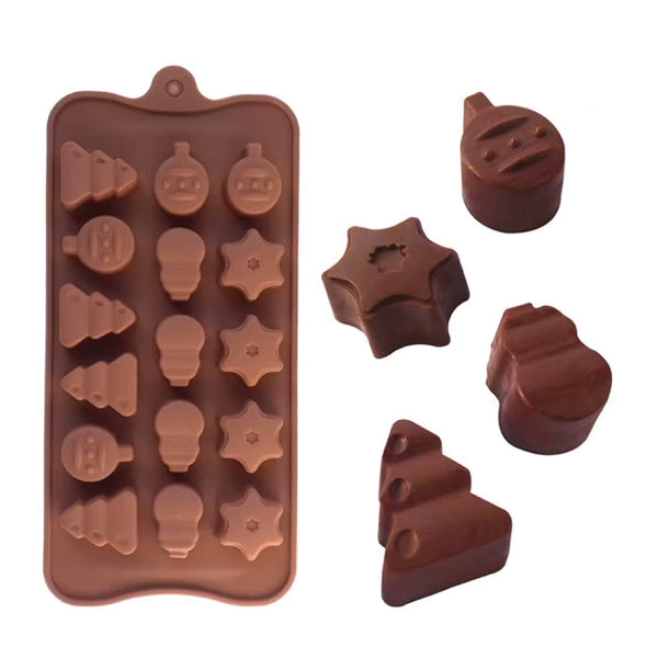Molde Silicona Árbol / Bola / Estrella / Muñeco Navidad Selva Negra 16 Cavidades