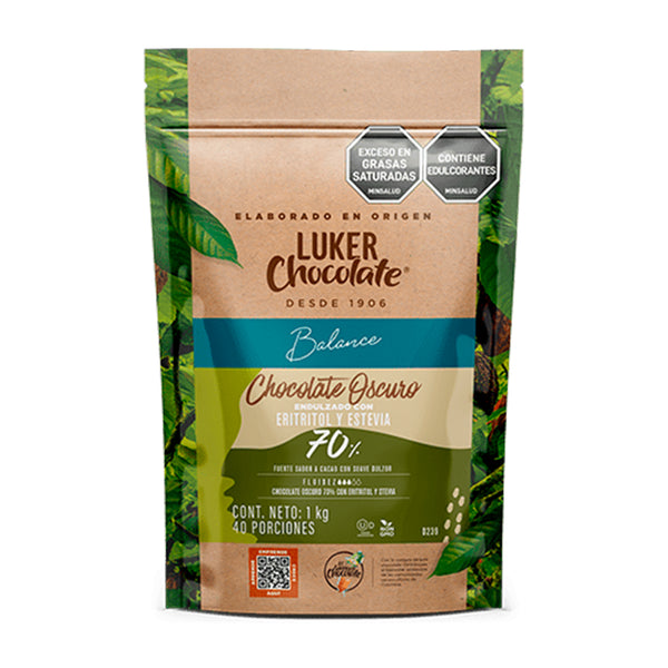 Chocolate Real 70% Con Eritritol y Estevia X 1 Kg Luker