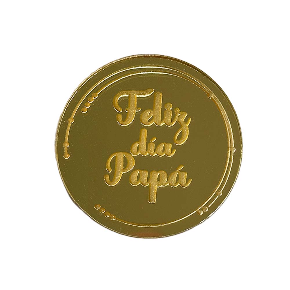 Moneda Espejo Dorada Feliz Día Papá X 6 Unds.