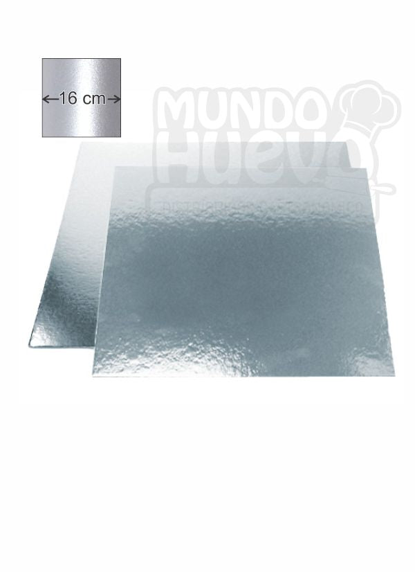 Base Cuadrada Plateada 16 cm / Und