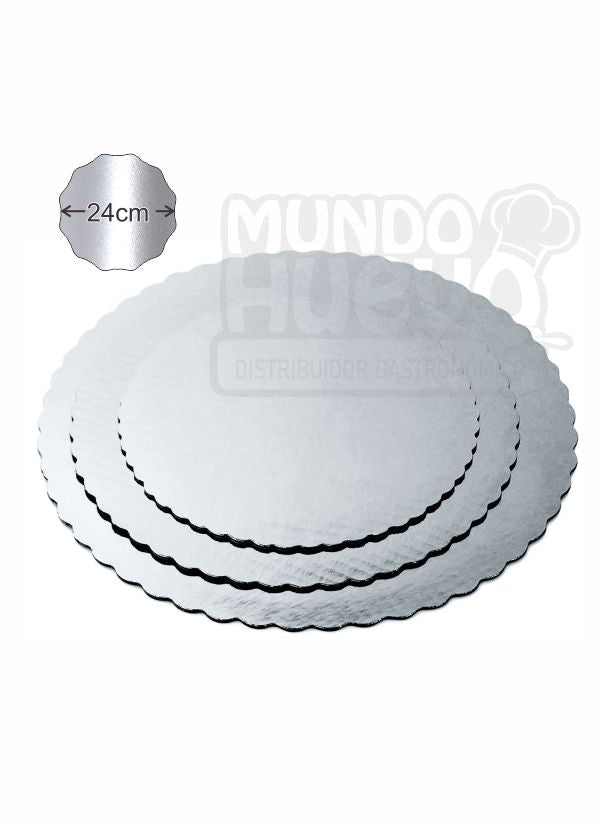 Base Redonda Ondulada Plateada 24 cm / Und