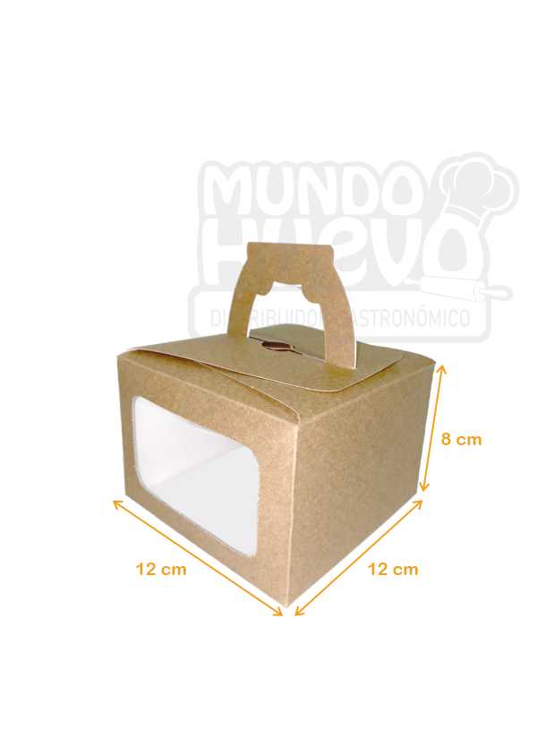 Caja de Cartón Maletin Mini Torta Ventana Kraft 12 X 12 X 8 cm