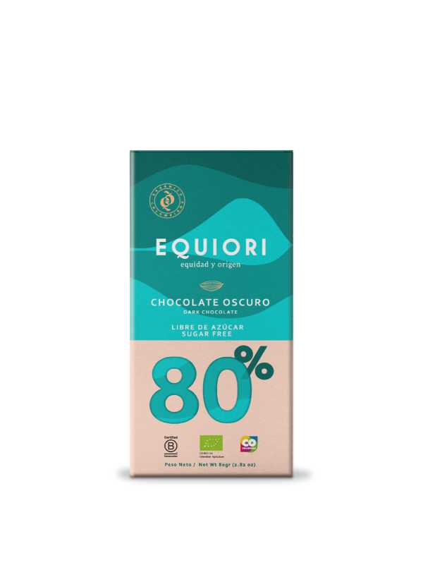 Barra Chocolate Orgánico Sin Azúcar 80% Cacao x 80 Gr Equiori