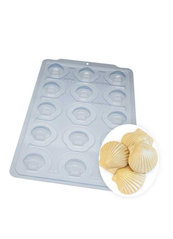 Molde para Chocolate Mini Conchas Semiprofesional 3 Partes X 15 Cavidades BWB