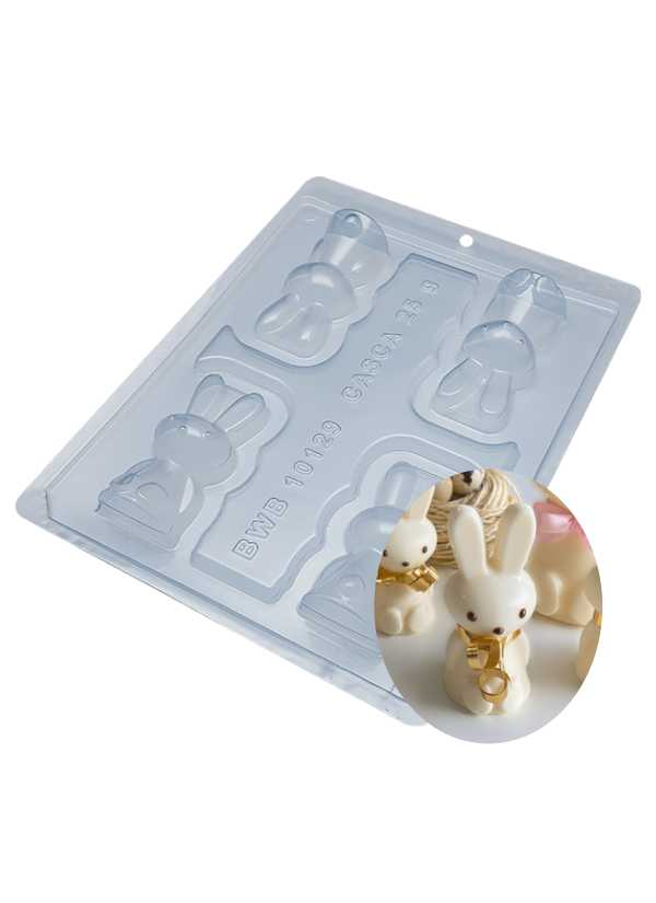 Molde para Chocolate Conejo Sentado 3 Partes X 4 Cavidades BWB